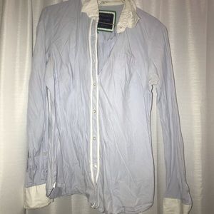 American eagle blue and white button up